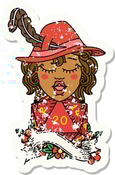 Retro Tattoo Style human bard with natural 20 dice roll vector