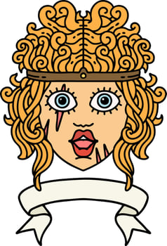 Retro Tattoo Style human barbarian character with banner vector