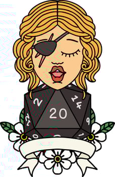 Retro Tattoo Style human rogue with natural 20 dice roll vector