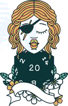 Retro Tattoo Style human rogue with natural 20 dice roll vector