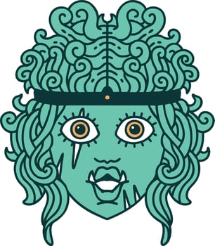 Retro Tattoo Style orc barbarian character face vector