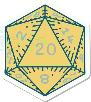 sticker of a natural 20 D20 dice roll vector
