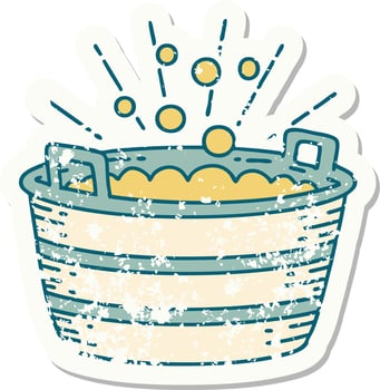 grunge sticker of tattoo style tin bath vector