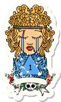 crying human barbarian with natural one roll grunge sticker vector