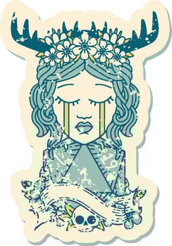 crying human druid with natural one d20 roll illustration vector