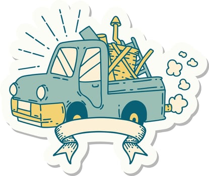 sticker of tattoo style truck carrying junk vector