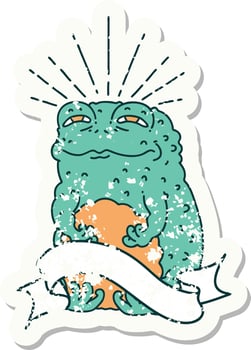 grunge sticker of tattoo style toad character vector