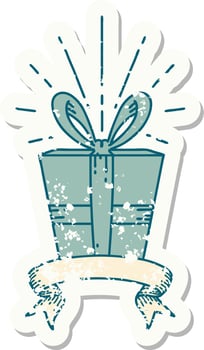 grunge sticker of tattoo style christmas present vector