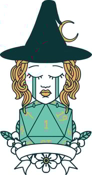 crying human witch with natural one roll illustration vector