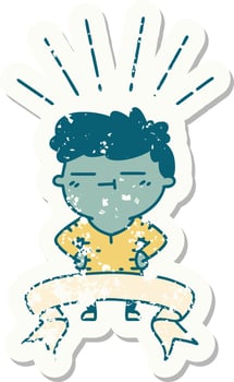 grunge sticker of tattoo style happy man vector