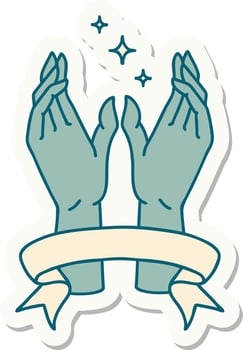 tattoo sticker with banner of mystic hands vector