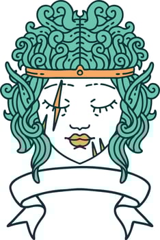 elf barbarian character face with banner illustration vector