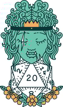 half orc barbarian with natural twenty dice roll illustration vector