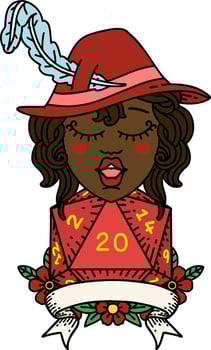 human bard character with natural 20 dice roll illustration vector