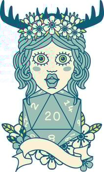 human druid with natural twenty dice roll illustration vector
