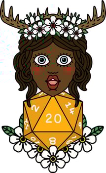 human druid with natural twenty dice roll illustration vector