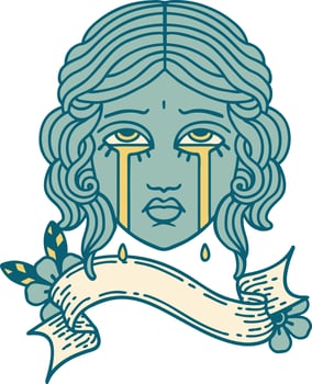 tattoo with banner of female face crying vector