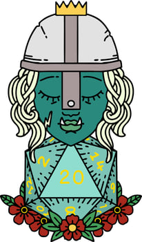 orc fighter character with natural twenty dice roll illustration vector