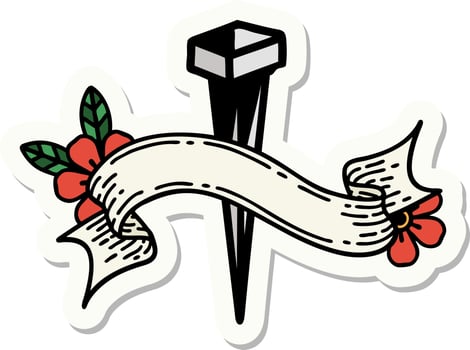 tattoo sticker with banner of iron nail vector