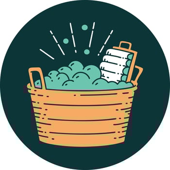 icon of tattoo style old washboard and scrubbing bowl vector