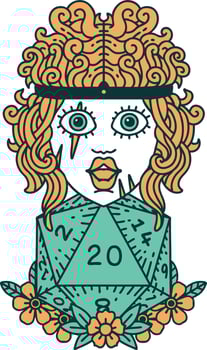 human barbarian with natural twenty dice roll illustration vector