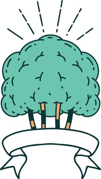 banner with tattoo style tree vector