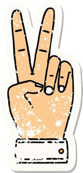 peace symbol two finger hand gesture grunge sticker vector