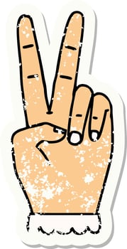 peace symbol two finger hand gesture grunge sticker vector