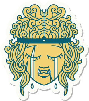 sad orc barbarian character face sticker vector