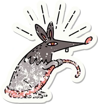grunge sticker of tattoo style sneaky rat vector