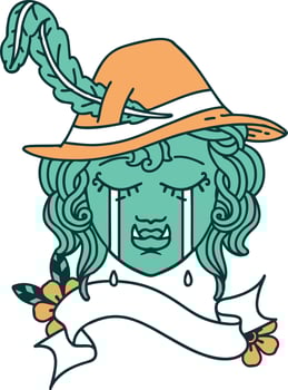 crying half orc bard character face illustration vector