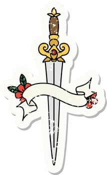 grunge sticker with banner of dagger vector