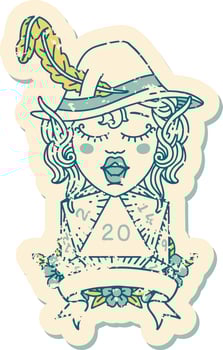 elf bard with natural twenty dice roll illustration vector