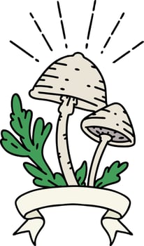 banner with tattoo style mushrooms vector