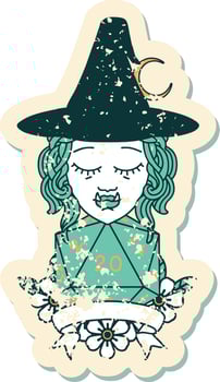 half orc witch character with natural 20 dice roll illustration vector