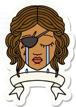 crying human rogue with banner sticker vector