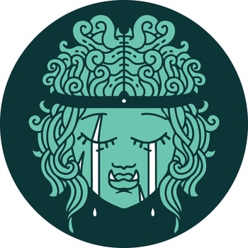 sad orc barbarian character face icon vector