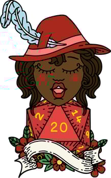 human bard with natural 20 dice roll illustration vector