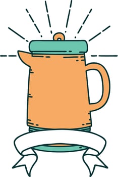 banner with tattoo style coffee pot vector