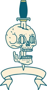 tattoo with banner of a skull and dagger vector