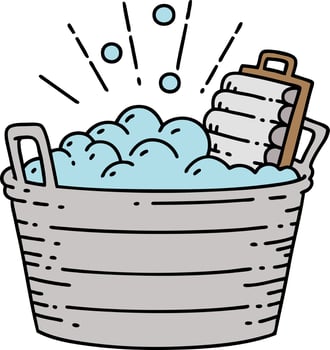 traditional tattoo style old washboard and scrubbing bowl vector