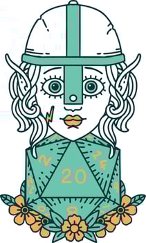 elf fighter with natural twenty dice roll illustration vector