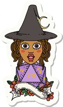 human mage with natural 20 D20 dice roll sticker vector