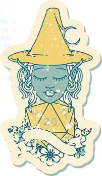 elf mage character with natural twenty dice roll illustration vector
