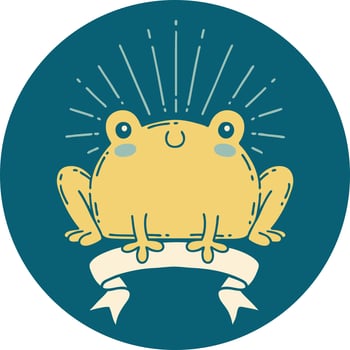 icon of tattoo style happy frog vector