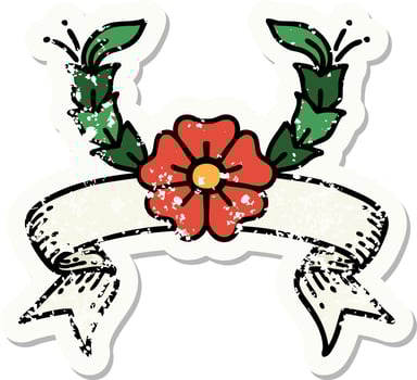 grunge sticker with banner of a decorative flower vector