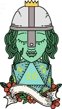 half orc fighter with natural 20 dice roll illustration vector
