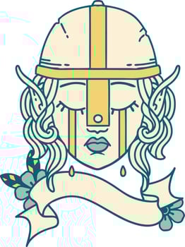 crying elf fighter character face illustration vector
