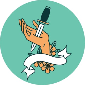 icon with banner of a dagger in the hand vector