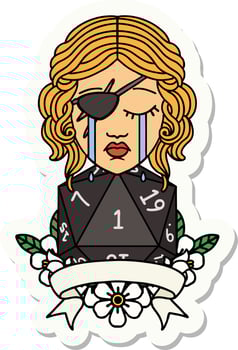 crying human rogue with natural one roll sticker vector